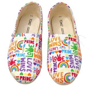 Toms Pride Unity Love Pink White Canvas Slip On Flats Sz 6